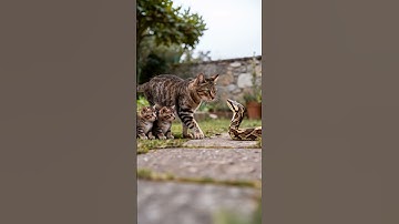 Shocking! 🫢🫢 Mom cat faces the snake to save kitties ! #shorts #cat #animalrescue #snake