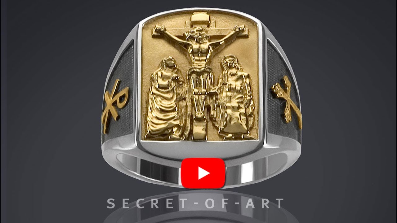 Jesus Ring Silver 925 Crucifixion Mary John Bishop Religious Chi Rho Gold-Plated