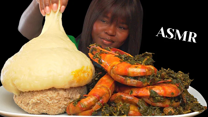 ASMR FUFU & VEGETABLE SOUP MUKBANG |Tiger prawn| Nigerian food (No Talking) Eating Sounds Vikky ASMR