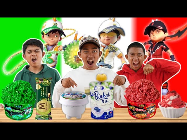 PILIH KARAKTER BOBOIBOY GALAXY SORI SESUAI MAKANAN 1 WARNA! | Tantangan Seru💙 | Mikael TubeHD class=