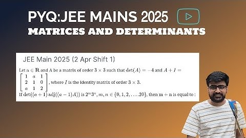 Let a∈R and A be a matrix of order 3×3 such that det(A)=-4 and A+I = [1 a 1 , 2 1 0, a 1 2 ],