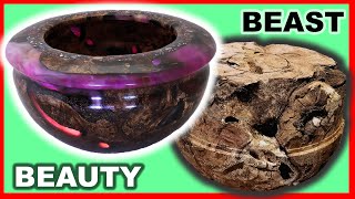 Woodturning a big Wormy Burl Epoxy Resin Bowl