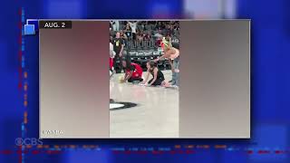 Stephen Colbert On ACES Halftime Baby Crawl Race at WNBA Event And Baby's First Steps
