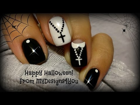 Halloween Nail Art Design | Fun &#039;Nun&#039; Nails ♥ Uñas Para Halloween, Monja