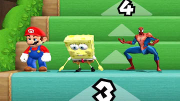 Mario Party 9 Step it Up - Mario Vs Spongebob Vs Super Man Vs Spider Man (Master Cpu)