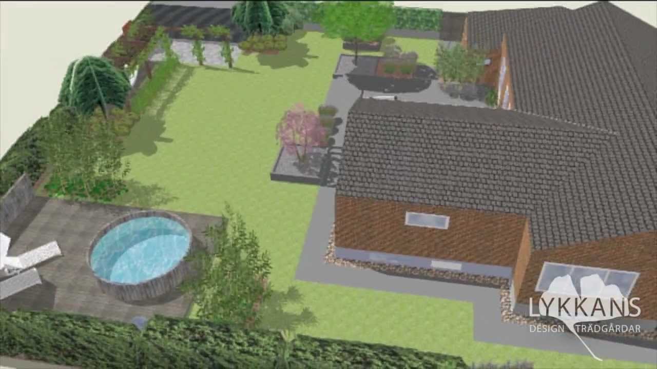 Trädgårdsdesign med lykkans designträdgårdar. 3d ritning youtube