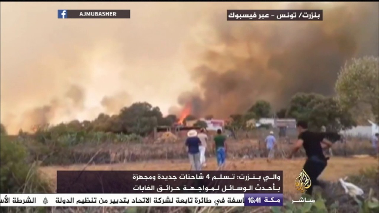 حرائق في مناطق الغابات والزراعات في بنزرت شمالي تونس