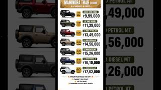 Mahindra Thar 2026 All Variants & Prices 💰 Base to Top Model | 3-Door Thar SUV #thar #carshorts