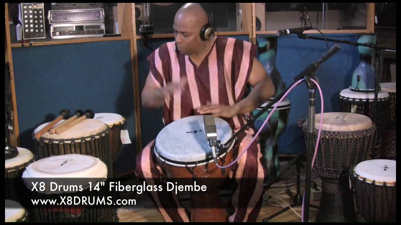 X8 Drums 14" Fiberglass Djembe with Synthetic Head Demonstration by