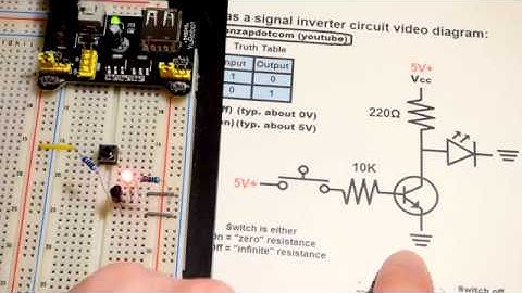 Transistor circuit 3 2N3904 NPN BJT wired as NOT Gate signal inverter explained
