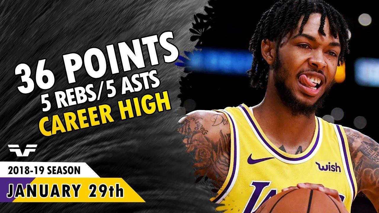 Brandon Ingram Career High - 2019.01.29 - Lakers vs 76ers - 36 Points, 5 Rebs, 5 Asts