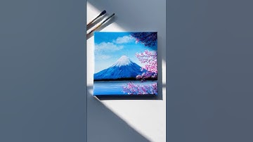 Snowy Peak and Blossoms Acrylic Painting 🌸🍒🏞️ #art #acrylicpainting #canvas