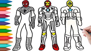 AVENGERS Characters Captain America Iron-Man Spider-Man Coloring Page