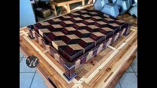 3-D END GRAIN CUTTING BOARD WITH  STAND (HIDDEN COMPARTMENT)