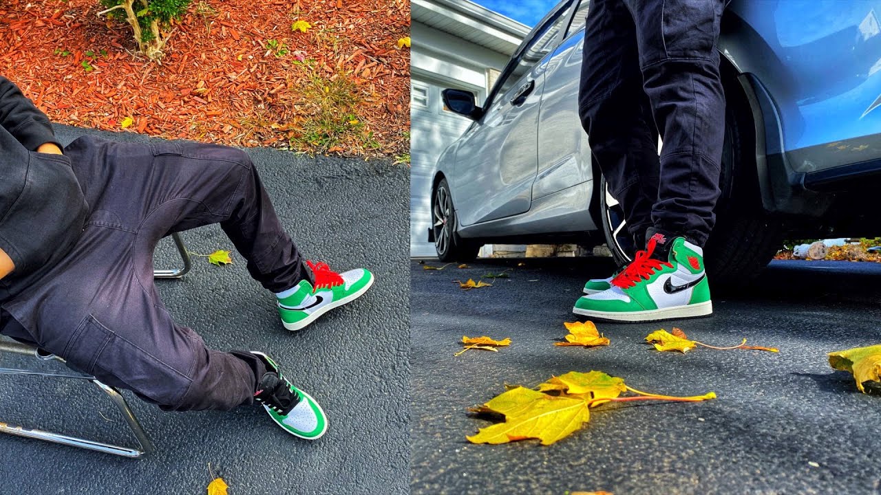 air jordan 1 lucky green on feet