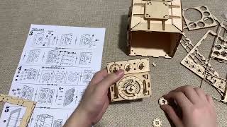 Safe Box Treasure 3D Wooden Model Locker Kit DIY Coin Bank Mechanical Puzzle Brain Teaser Projects F