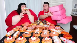 10,000 Calorie Donut Challenge With Hungry Fat Chick • MUKBANG