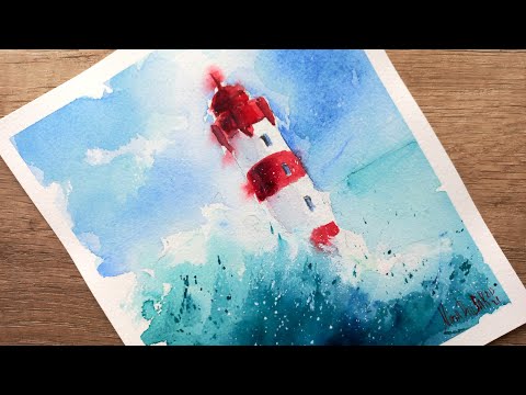 Акварельный скетч. Как нарисовать маяк акварелью. Watercolor sketch - how to draw a lighthouse.