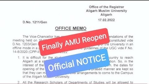 Finally AMU Reopen Official Notice || AMU Offline Mode Classes Start