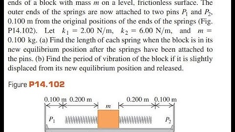 Two springs, each with unstretched length 0.200 but with different force constants and are attached