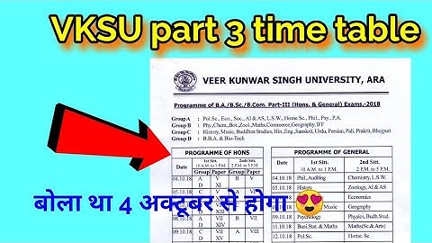 Vksu b.a/b.com/b.sc part 3 exam date sheet 2018, Veer Kunwar Singh university Aara