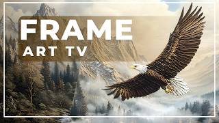Majestic Eagle Flight: 4K Serene Mountain View with Gentle Cloud Animation | Gold Frame TV Art screenshot 2