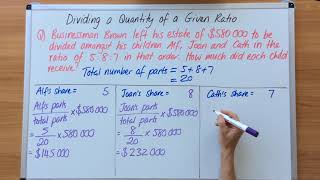 Dividing a quantity of a given ratio