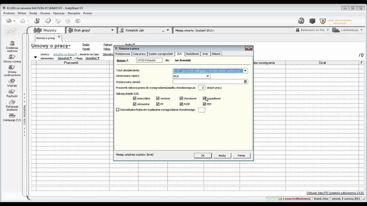 Generowanie umowy o pracę - Gratyfikant GT