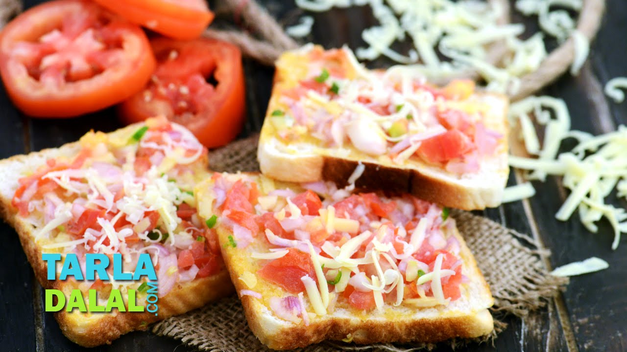 Onion, Tomato and Cheese Open Toast by Tarla Dalal