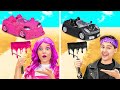 PINK VS BLACK CAR CHALLENGE 💖🖤 Thrift Girl vs Gucci Girl💔 One Colored Challenge By 123 GO! TRENDS