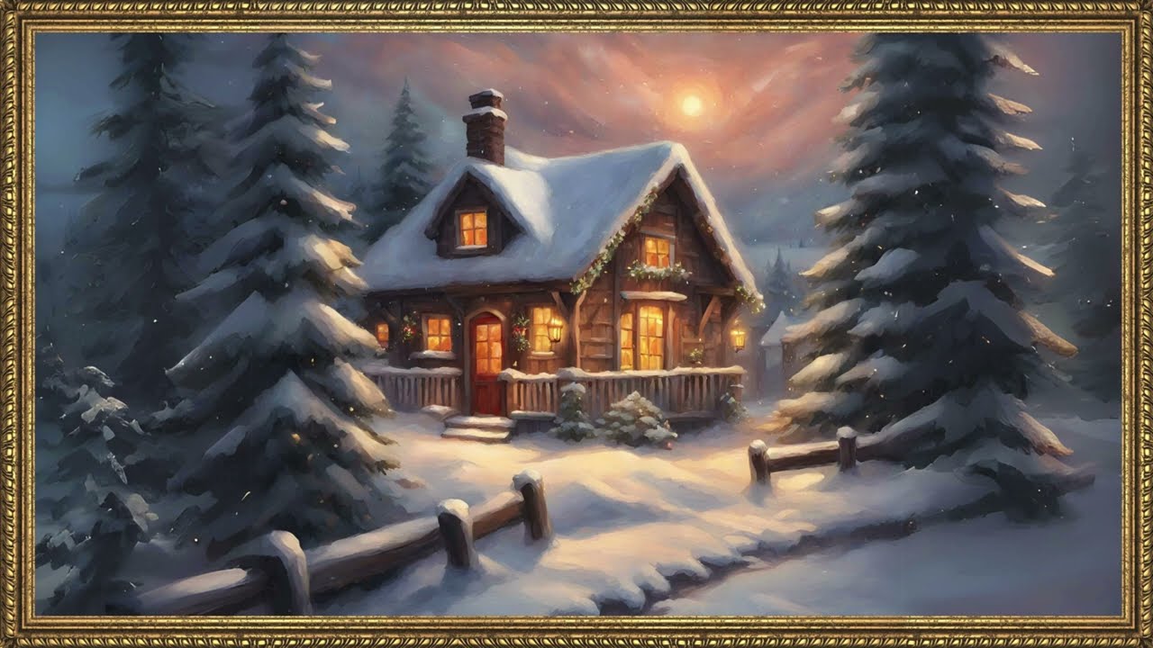 Vintage Tv Artwork with Old, Classic Christmas Music + Crackling Fire [Over 1 Hour]