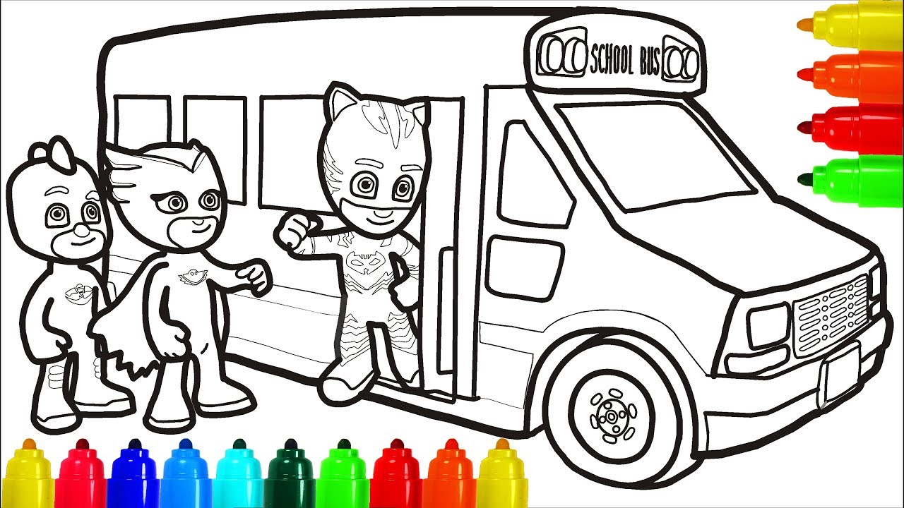 Pj Masks By Bus Coloring Pages Colouring Pages For Kids Youtube