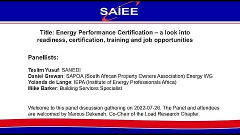 SAIEE Load Research Chapter | “Energy Performance Certification”
