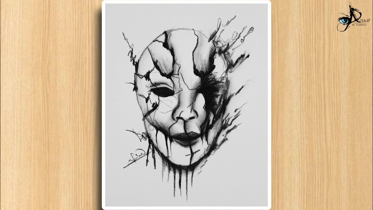 How to draw The dark face hidden behind broken marks drawing || step by ...