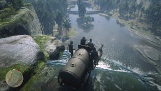 RDR2 - Jumping on an Oil Wagon from High Cliffs screenshot 5