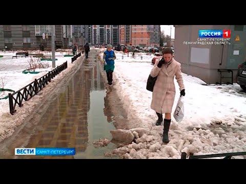 В Петербурге из-за наступившей оттепели практически невозможно передвигаться