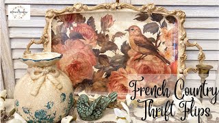 French Country Thrift Flips using NEW IOD Spring Release | DIY Transferware Vase | Tray Upcycle