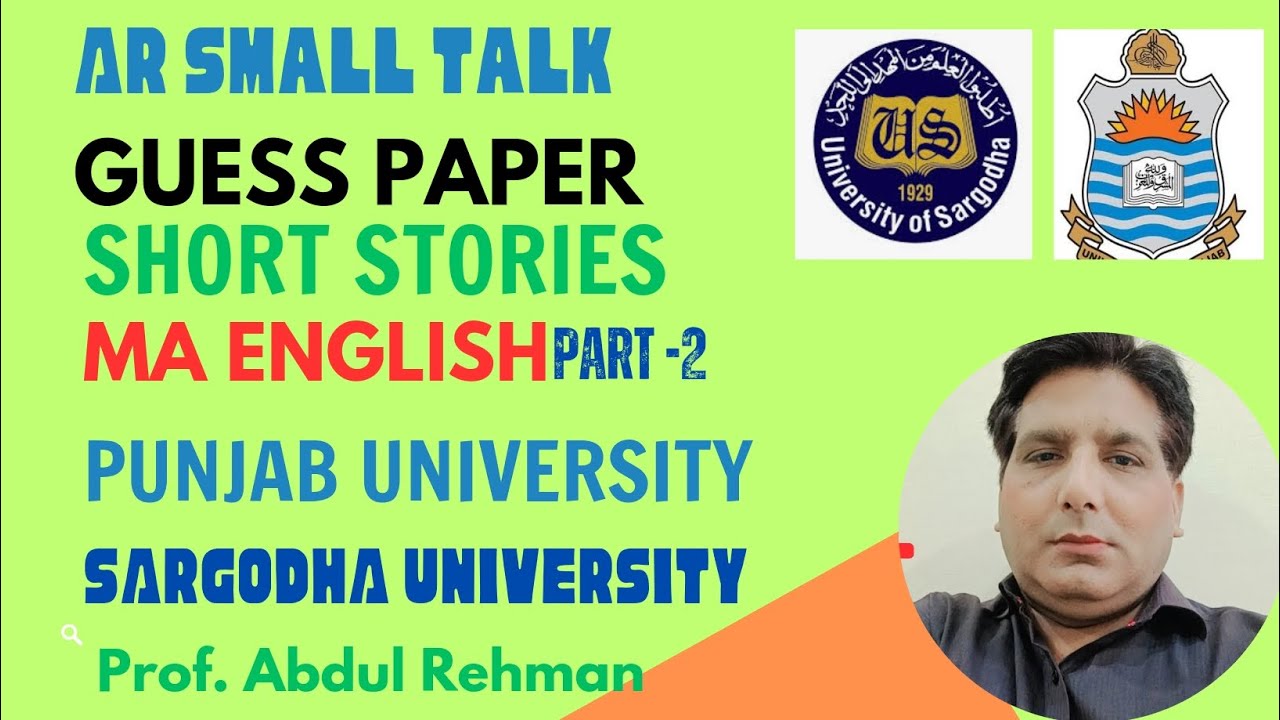 Guess Paper | Short Stories | MA English | Part-2 | Punjab University | Sargodha University |