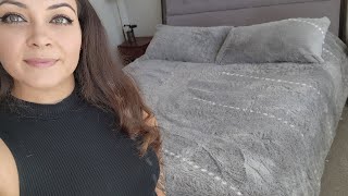 BEDELITE Grey Fuzzy Faux Fur King Comforter Set