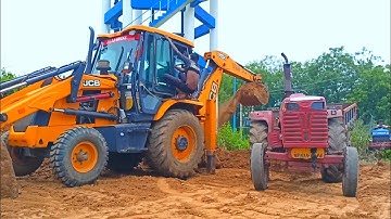 Jcb 3dx Backhoe Loader Machine Loading Red Mud In Mahindra 295 DI Tractor | Jcb Video