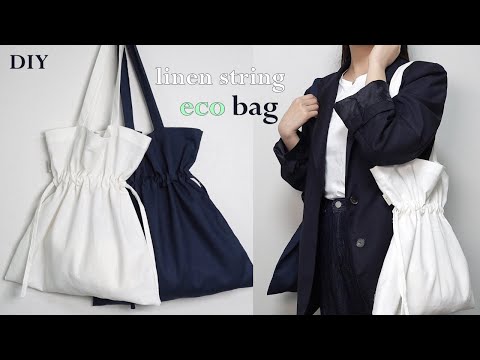 sub) DIY / 린넨 에코백 만들기,  원단 하나로 가방 만들기 / ecobag, string bag  tutorial, sewing tutorialㅣsquare sand