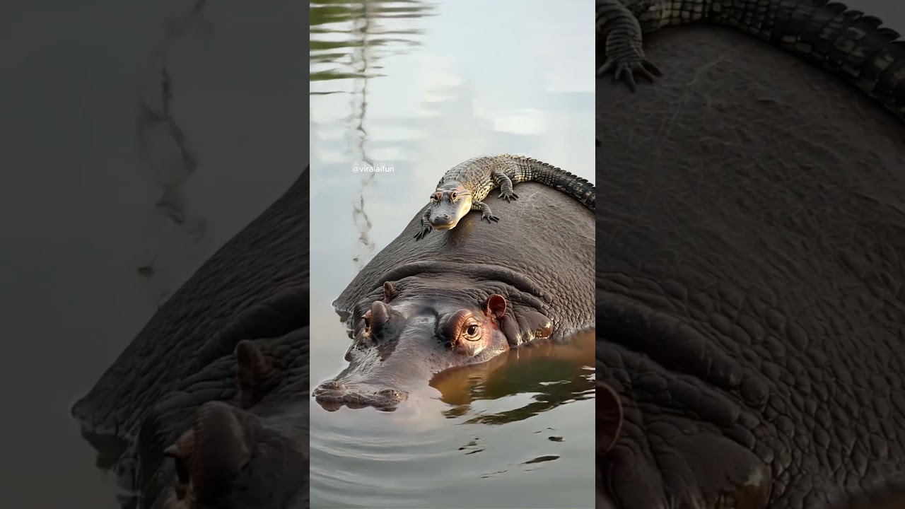 Baby Alligator Uses Hippo as Personal Swimming Pool!