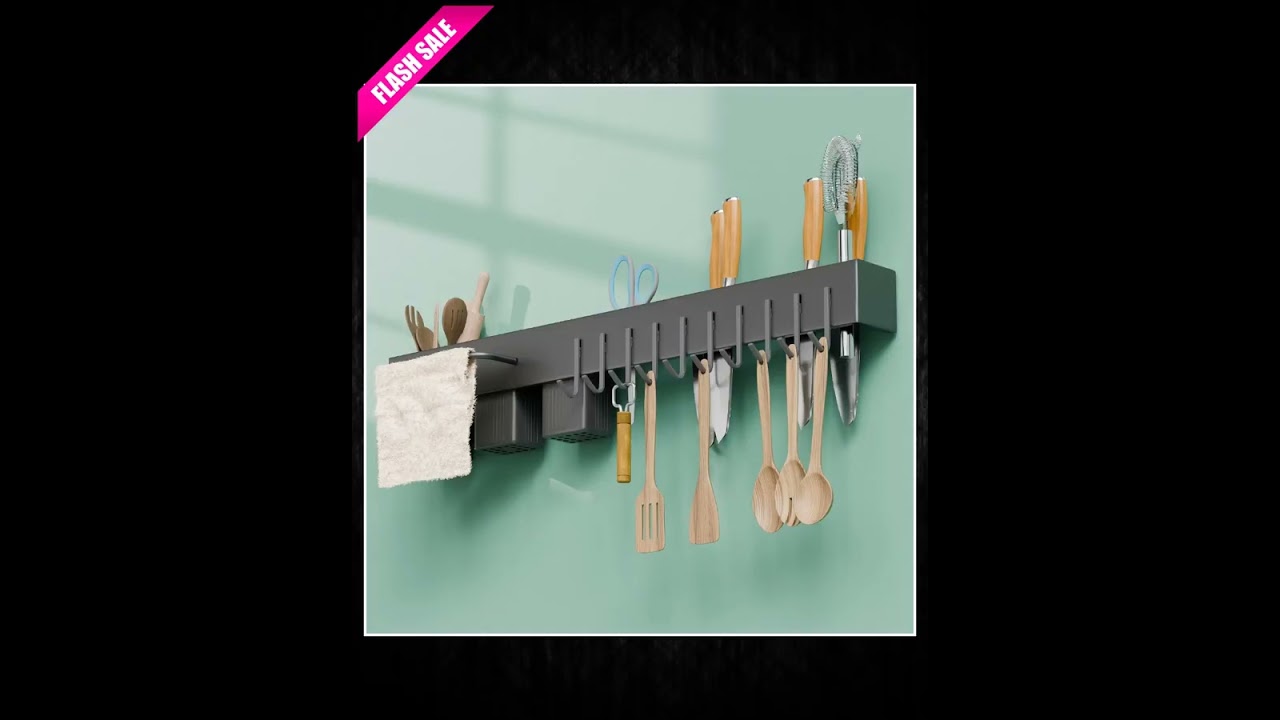 Lifelong Kitchen Utensil Wall Rack with Hooks & Shelf | Hanging Organizer Bar for Cooking Tools, ...