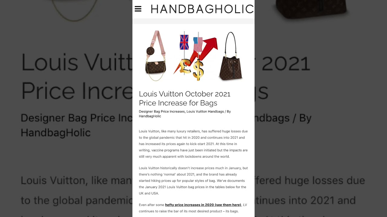Louis Vuitton Price Increase Fall 2020