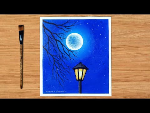 Acrylic painting - Moonlight scenery painting #shorts