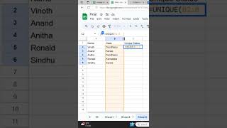 #unique function in #googlesheets to list unique values from column