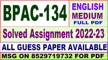 bpac 134 solved assignment 2022-23 / bpac 134 solved assignment in English / ignou bag solved