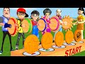 Scary Teacher 3D vs Squid Game Wooden Wheels Cut Fruit and Orange Candy Shape 5 Times Challenge Fun