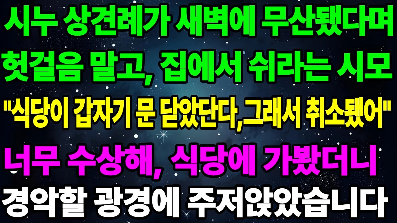 시누 상견례가 새벽에 무산됐다며 헛걸음 말고 집에서 쉬라는  시모! 