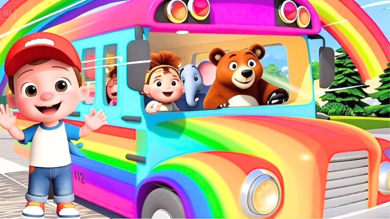 Wheels on the Bus Animals | Fun 3D Cartoon Song for Kids Nursery